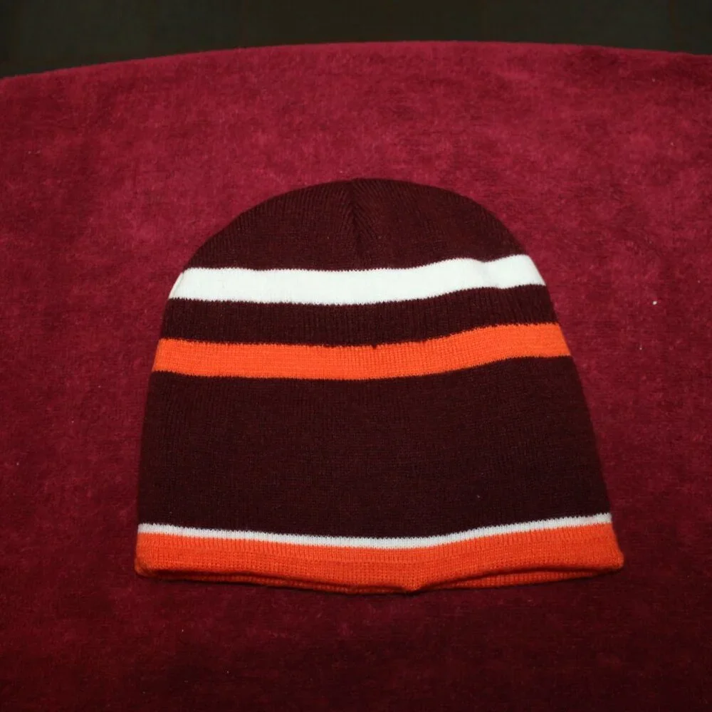 Virginia Tech Hokies Maroon Orange Skull Beanie Cap Hat Reversible Youth Size